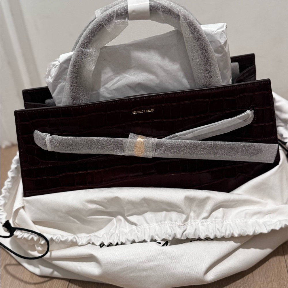 Veronica Beard Dash Bag: Croc-Embossed Leather Belted Handbag - Picture 3 of 5